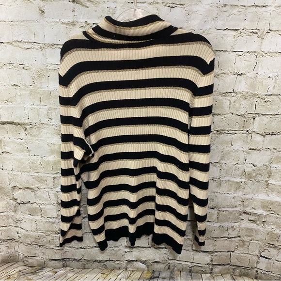 Lane Bryant Beige Black Gold Striped Ribbed Turtleneck - Picture 3 of 4